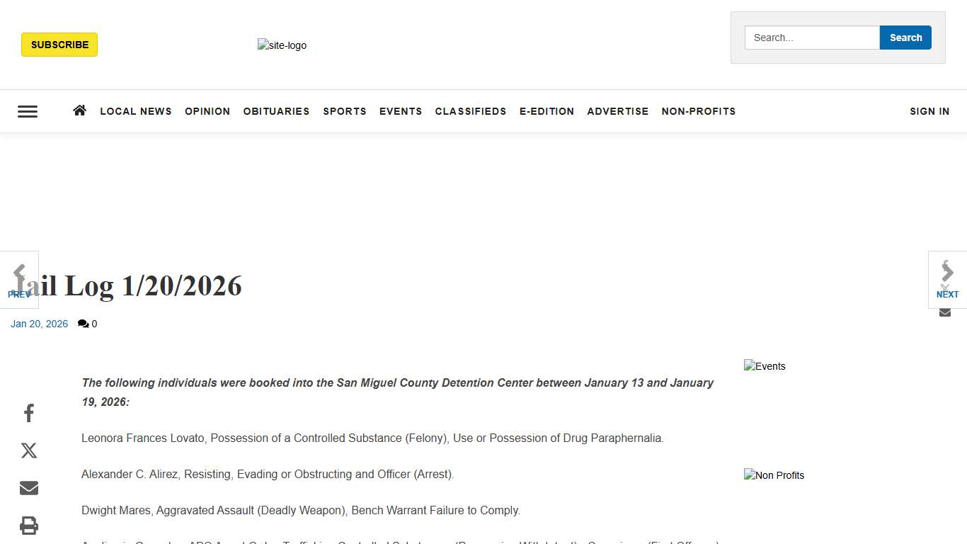 Jail Log 1/20/2026 Local News lasvegasoptic.com