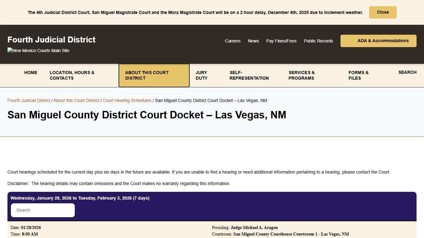 San Miguel County District Court Docket - Las Vegas, NM - Fourth Judicial District